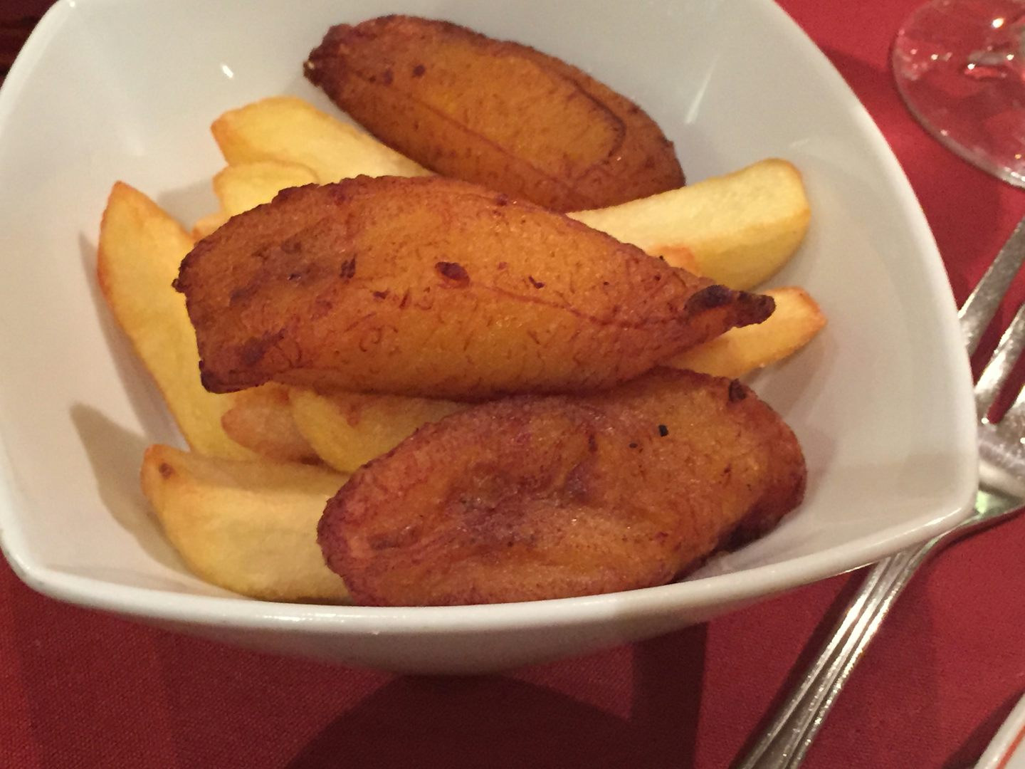 Brazilian restaurant chips and fried bananas. This is then followed by the different meats about 6 different types. There is also a buffet with yummy foods that I tried not to have as I had been here before. But no still started at buffet and couldn