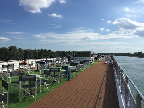 Sun Deck looking astern before entering the first lock so the sun shades ar