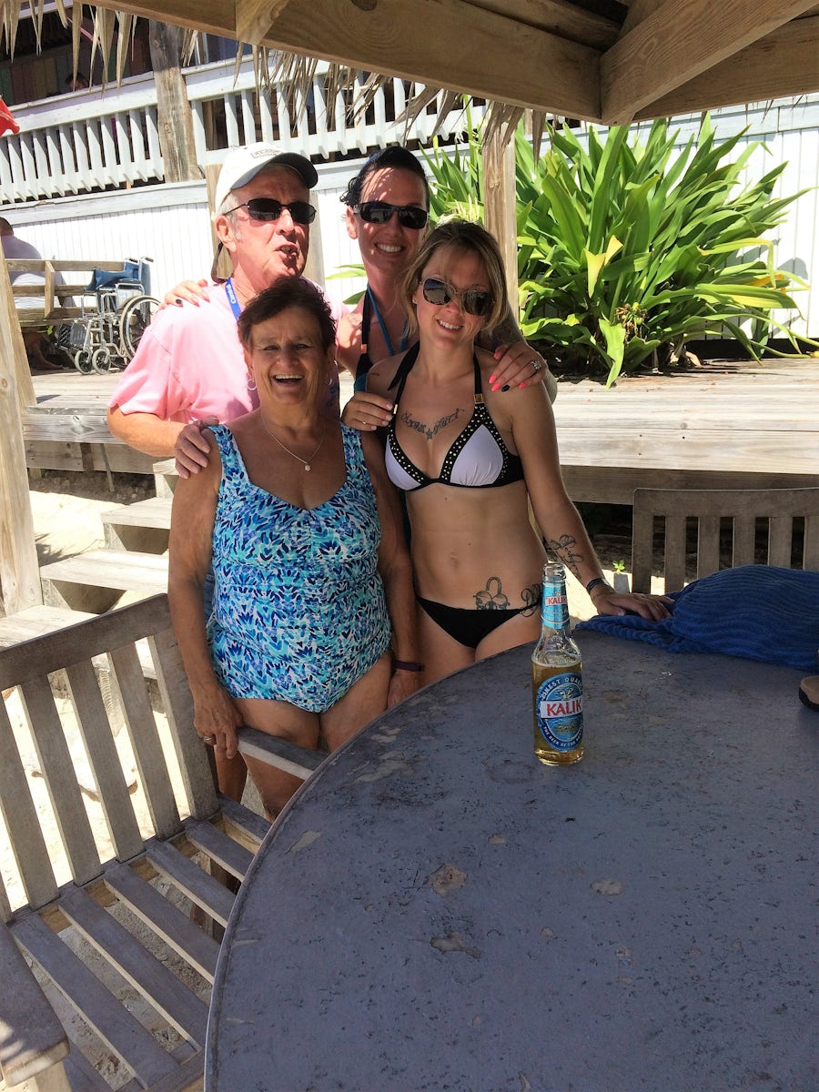 Wife and new fiends at Junkanoo Beach, Freeport