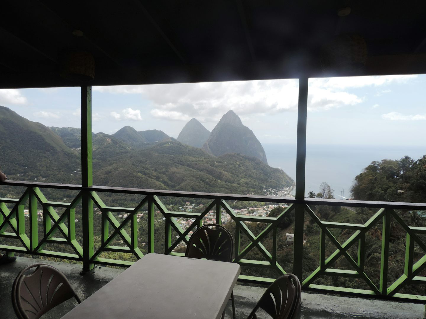 View of the Pitons from the lunch restaurant.