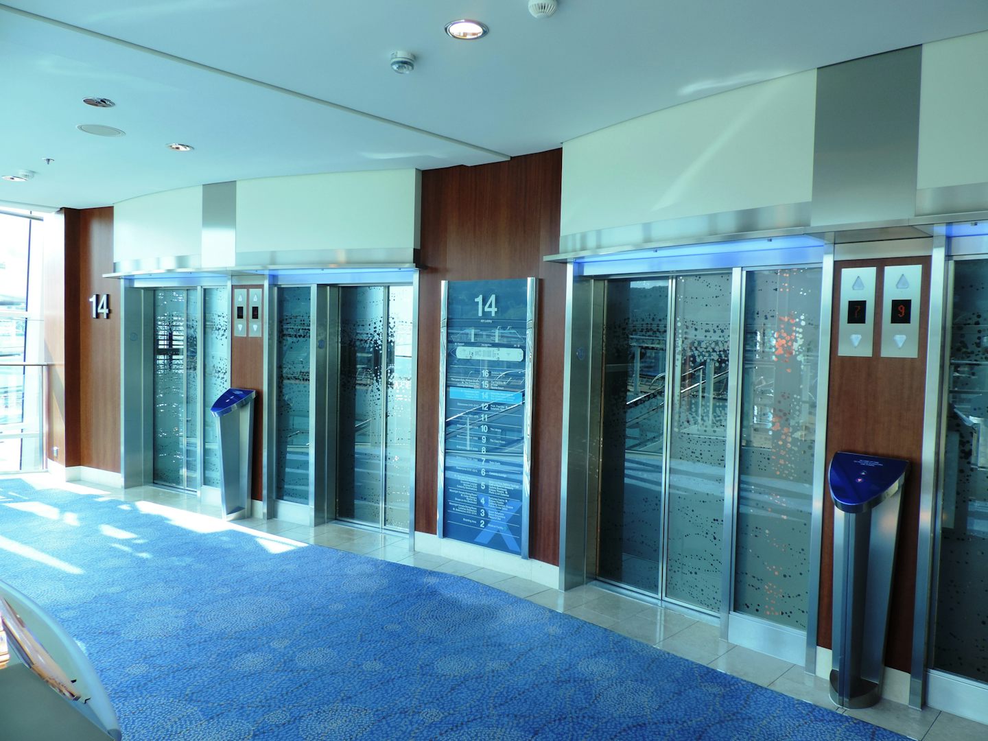 Glass center elevators.