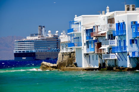 View of the Eurodam while anchored off of Mykonos Greece