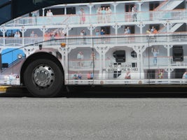 Hop-on-Hop-off bus painted in riverboat scheme