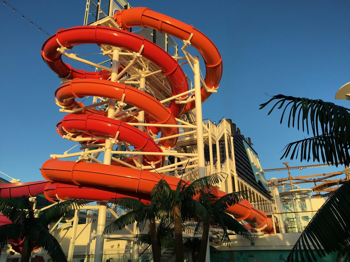 Another shot of the water slides in the light of the sunrise.