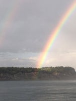 Rainbow out of our cabin halfway up to Vancouver.