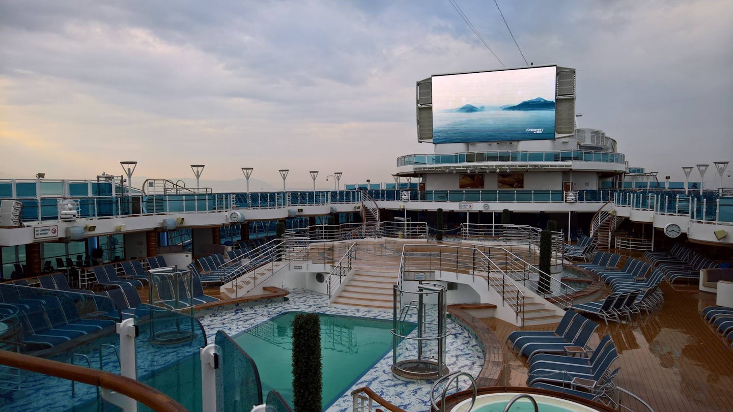 Top deck pool and movie screen.
