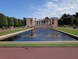 Picture looking back to the entrance of the American Cemetery above Omaha B