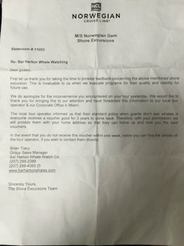 Our shore excurision letter, which is the result of demanding they contact