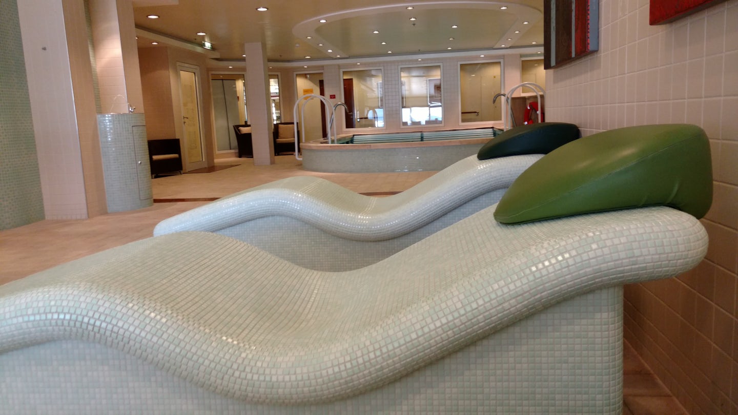 Heated loungers in the co-ed spa. I was there all by myself one day, so I w
