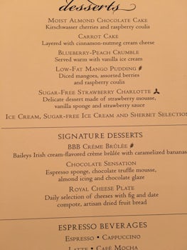 Desert menu