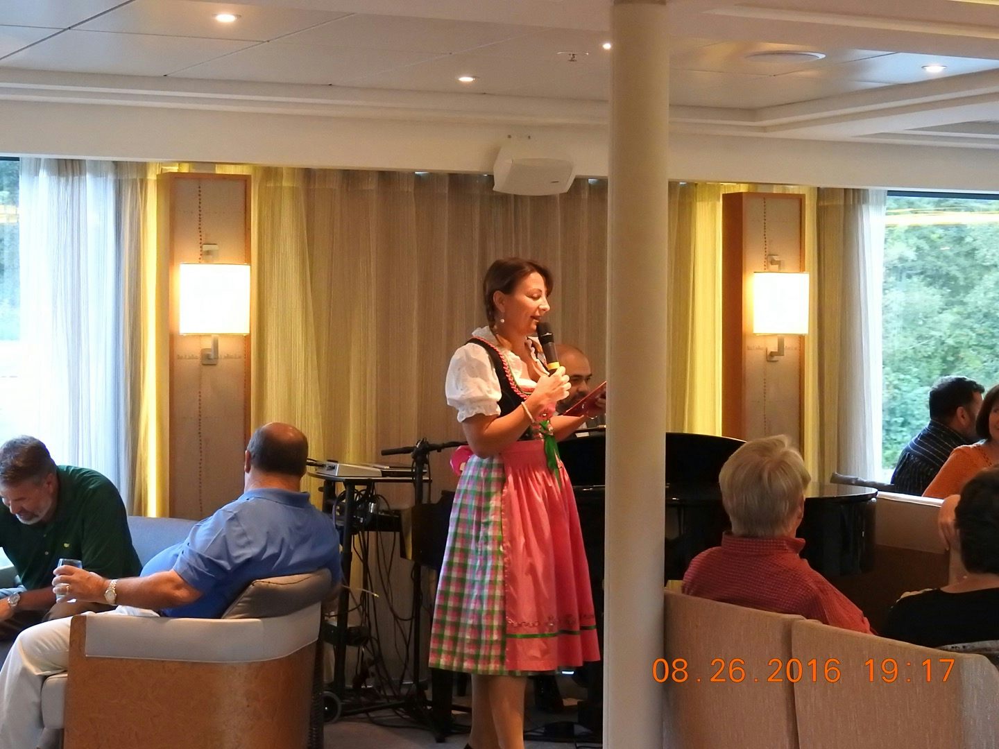 Daily update from the cruise director, dressed in her dirndl as we prepare