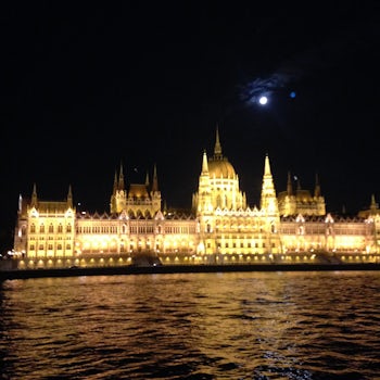 Full moon over Budapest on our last night.