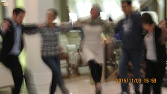 I was dancing with other guests outside the dining rooms on the Greek theme