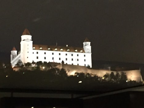 The view of Bratislava from dinner on the Avalon Impression.