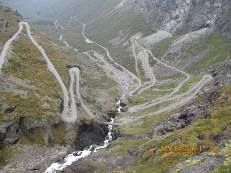 Troll Road and waterfall from above
