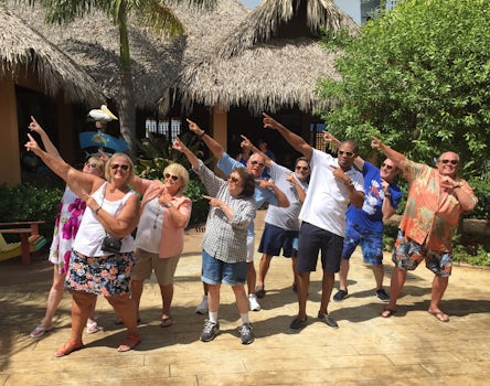 Doing the BOLT in Jamaica at Margaritaville in Falmouth, Jamaica with a fri
