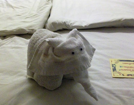 face cloth animal made by the cabin staff.
