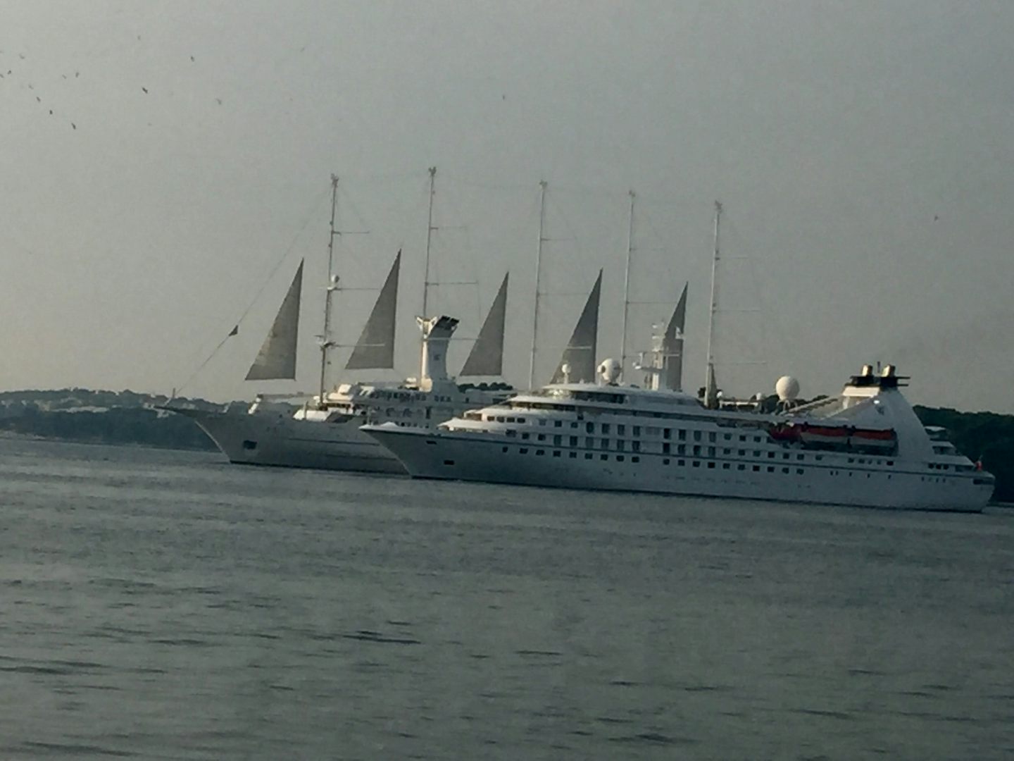 The Windsurf behind her sister ship the Star Pride in a rare meeting in por