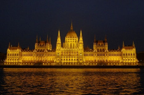 Budapest Parliament building at night, from our balcony