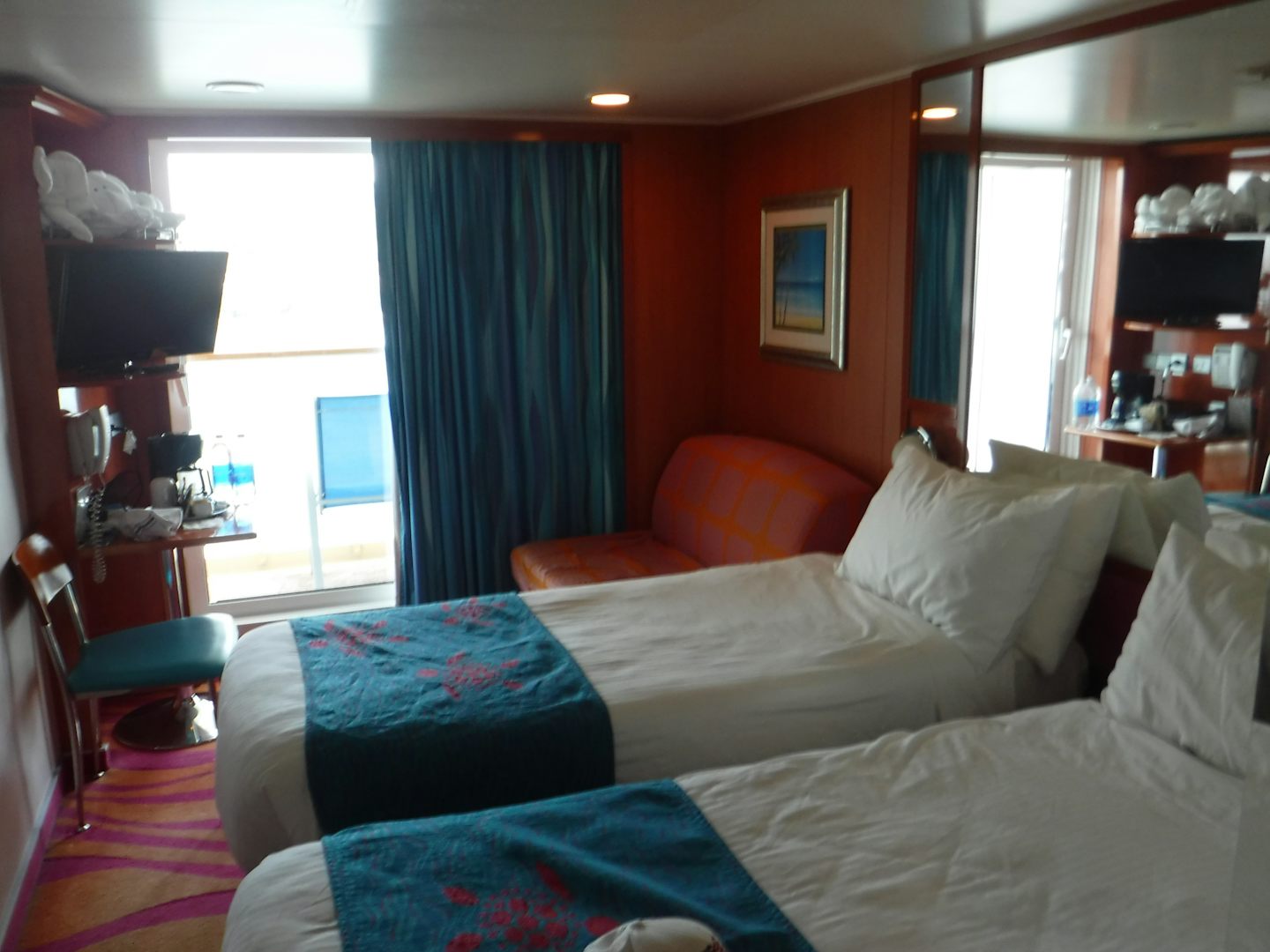 This was out balcony cabin.  See the small space between the beds and the w