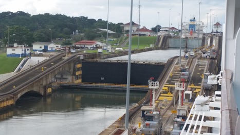 The Panama Canal locks in action