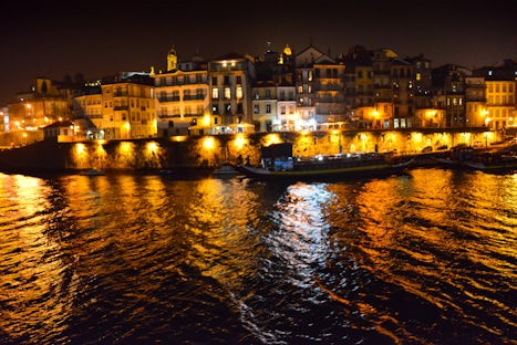 Magical Porto glimmering at night as seen from the top deck of our ship.