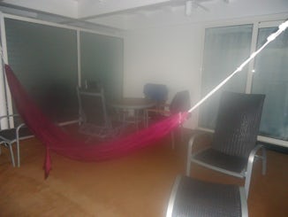 Our large balcony with my trusty hammock - which I used often to sleep when