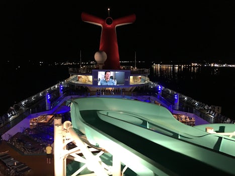 View of the Lido Deck night one watching a film at the Dive-In Movies!