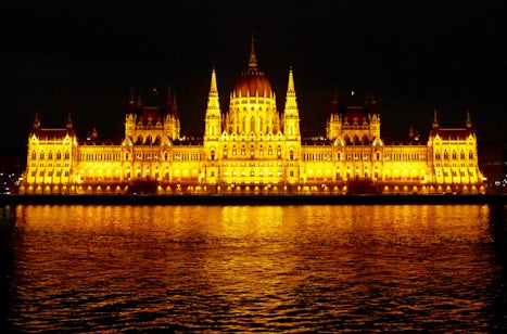 The Parliament building, Budapest - our mooring point on the first evening.