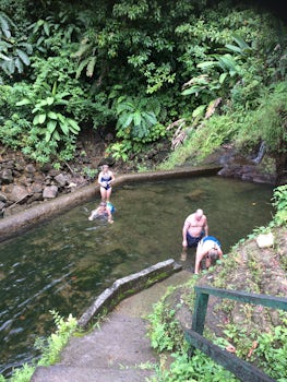 Dominica swimming in jungle hot spa