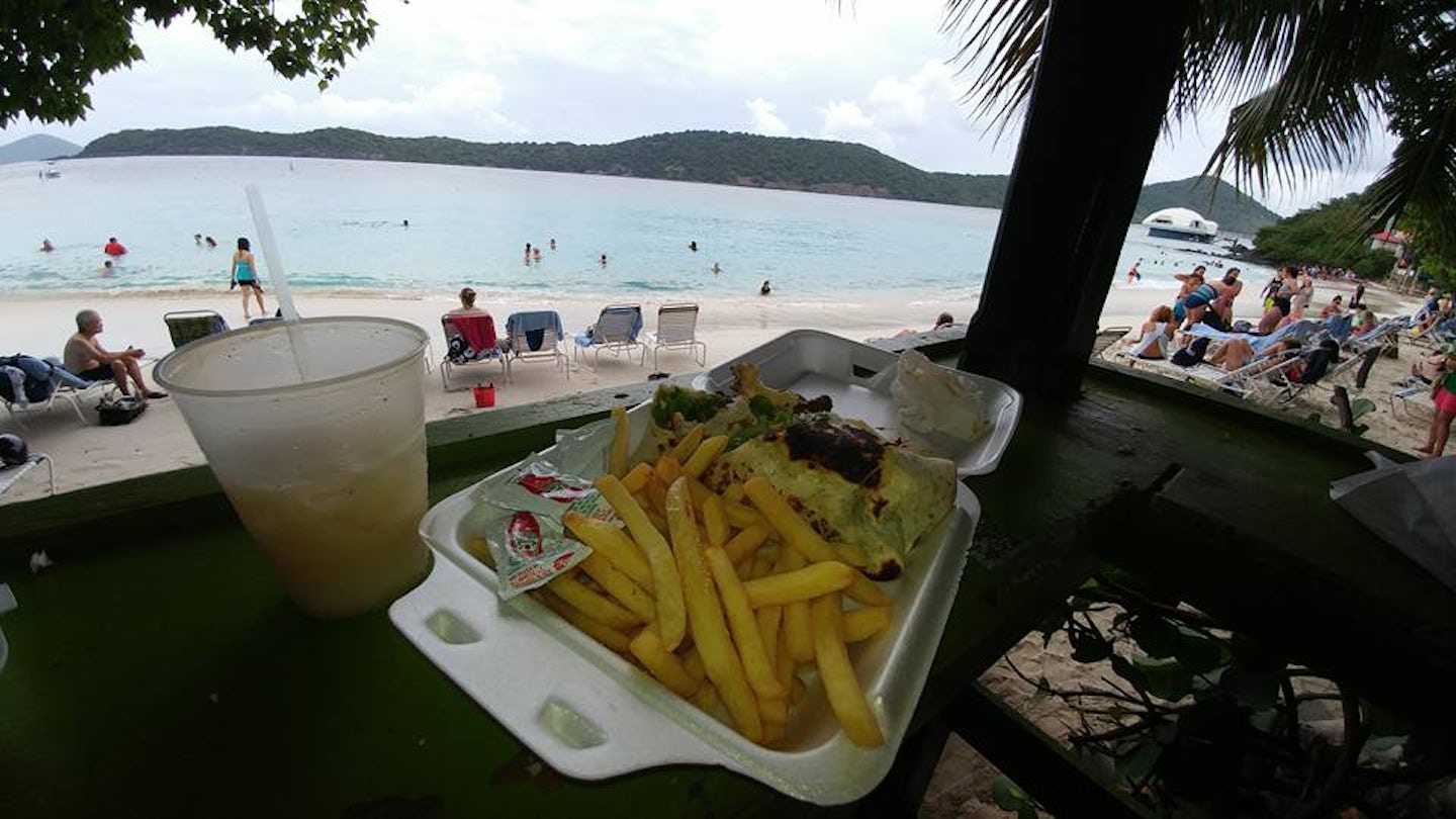 Food from restaurant on Coki Beach in St. Thomas, the food and drinks were