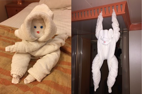 Two of the towel animals folded by my stateroom steward.