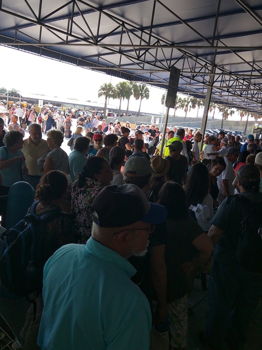 Stood in Freedom of the Seas hot line for 1.5 hrs per RCI instructions then told NOT a line and huge line told to re-queue in another sun drenched 2+ hr line. Including gold & platinum members. Got excuse they were understaffed & didn