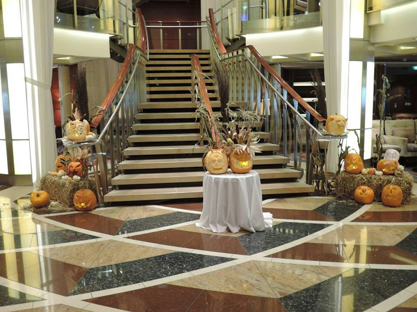 Foyer of Celebrity Equinox decorated for Halloween