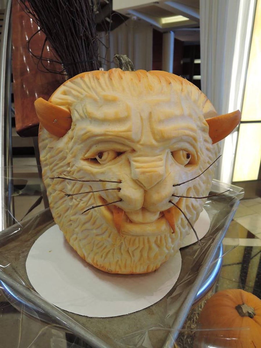 One of the incredible carved pumpkins for Halloween on board the Celebrity