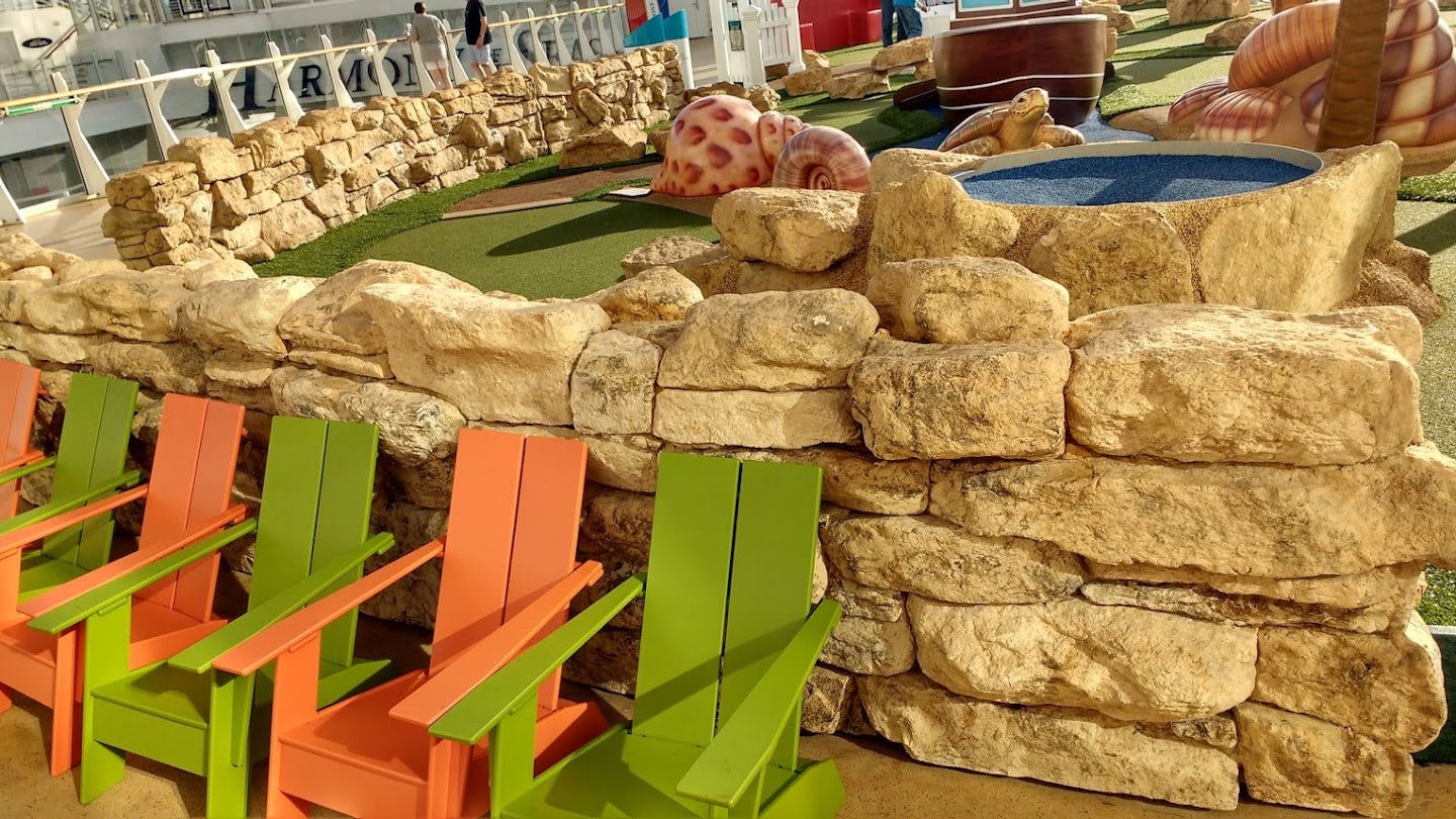 Children's seating outside minigolf.  An extra touch :)