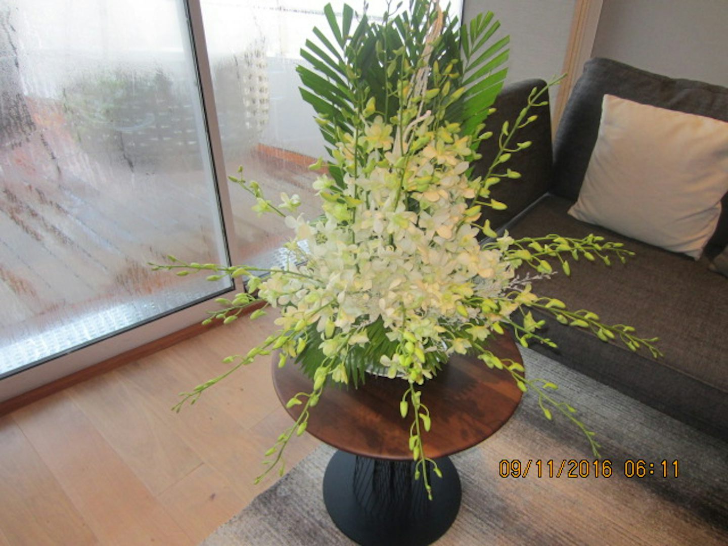 One of two beautiful arrangements of orchids in our cabin.