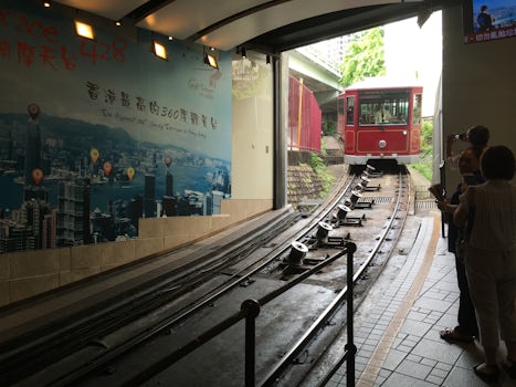 The HK Peak Tram arriving at the lower Station.