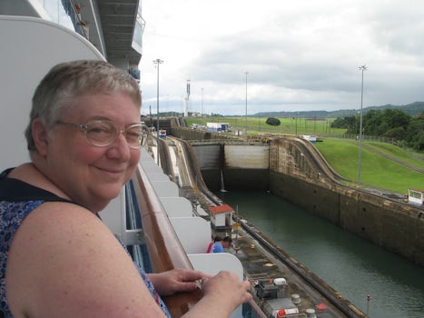 My wife on balcony at Gatun Locks, Panama Canal