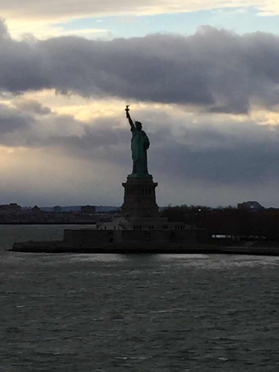 Lady liberty as we are sailing away from the NYC port.