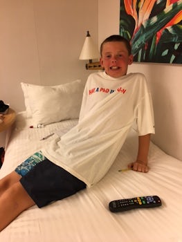 The shirts we were given. My son in his shirt.