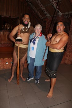 Carol with some of our Maori friends at Aukland Museum