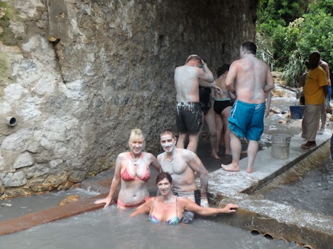 Taking a mud bath as part of our tour in St. Lucia through Stanis Taxi.  Th