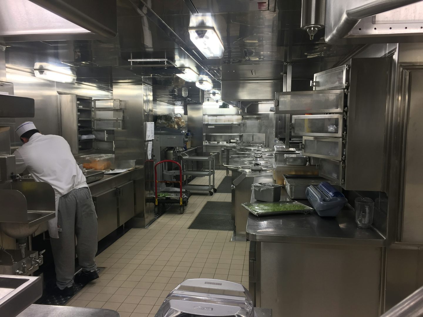 Busy galley preparations.