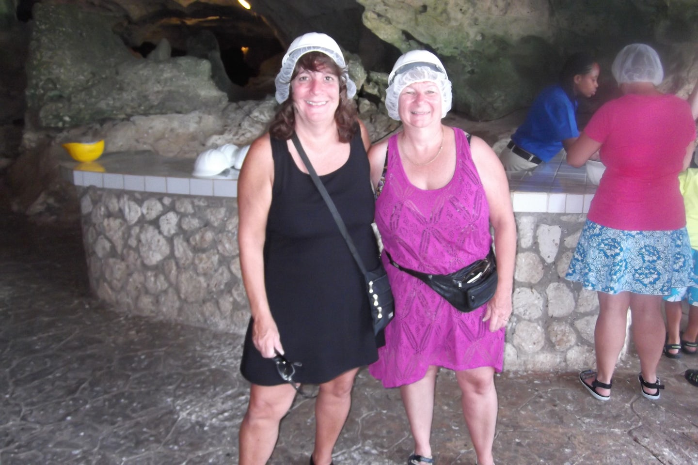 We went to the caves on our Dunns River Falls excursion.  We look like lunch ladies. :)