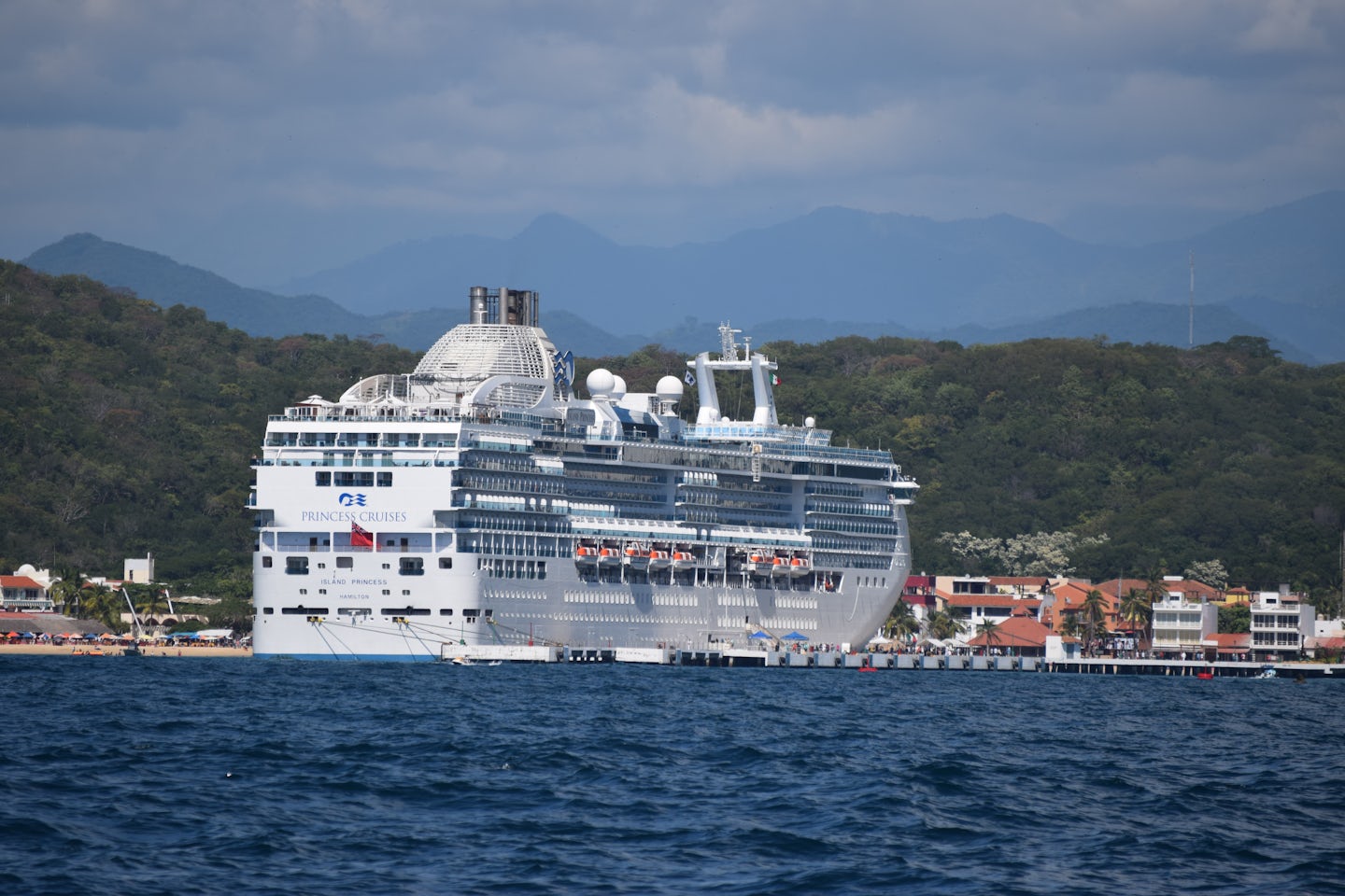 Great view of the Island Princess docked in Huatulco, Mexico as we enjoyed a catamaran boat ride.