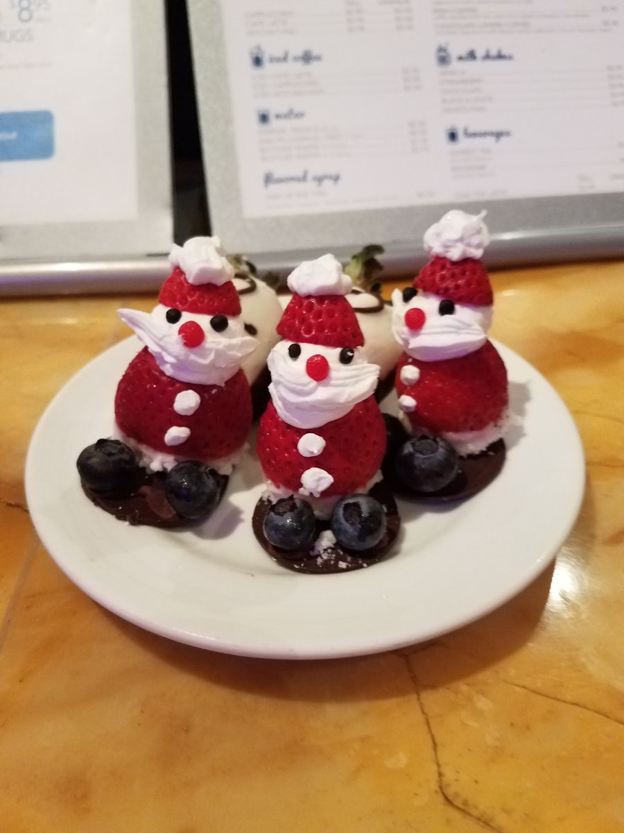 Even the food was festive....strawberries Santa style