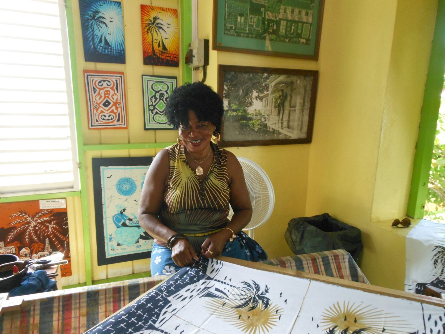 Romney Manor in St. Kitts. A unique system of waxing and dying is done on fabric. The ladies work many hours to make beautiful pieces of art.