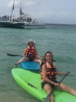 The gals paddle boarding in Cozumel