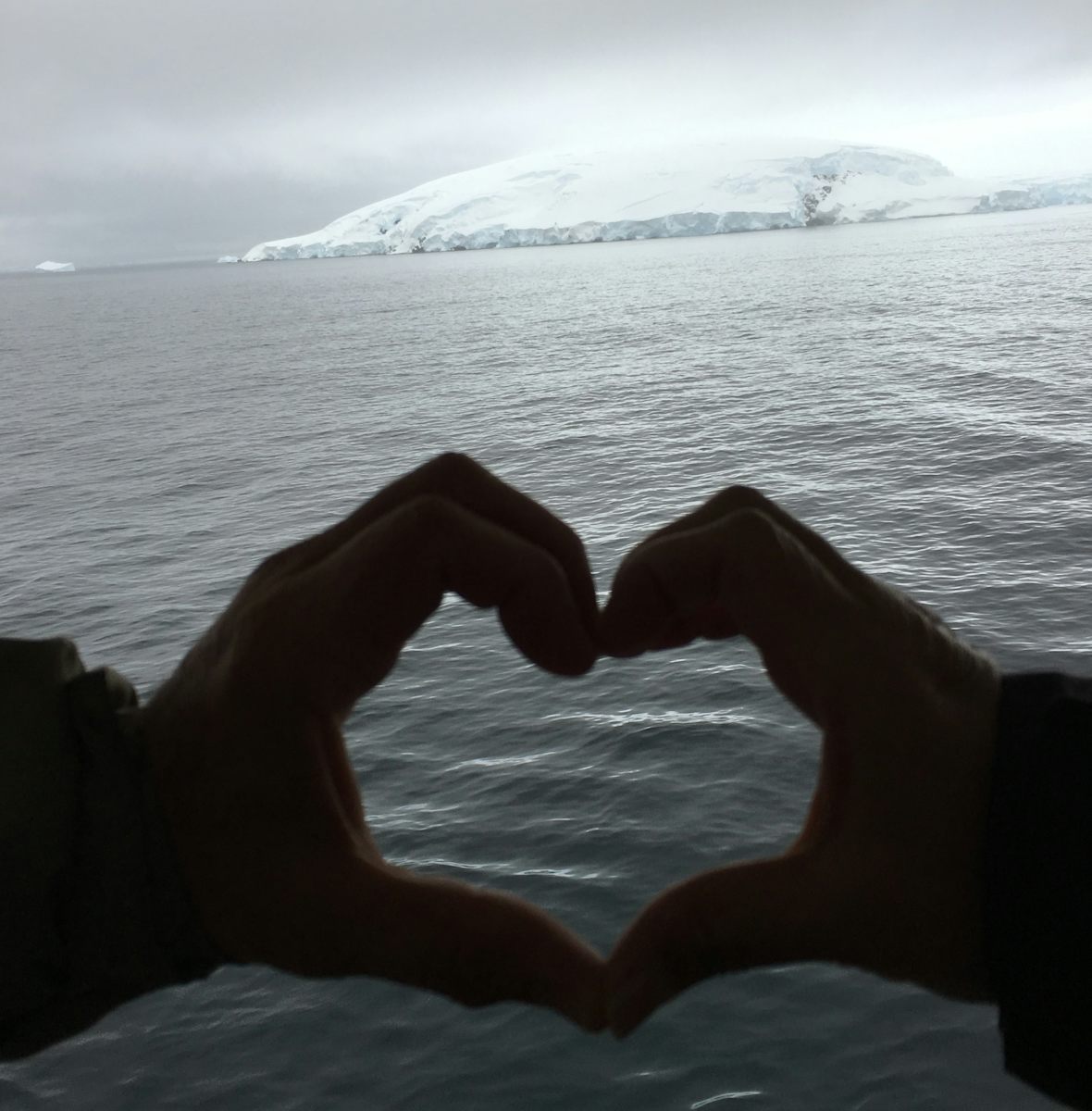 Our first glimpse of Antarctica, celebrating our wedding anniversary in the early morning of February 20.